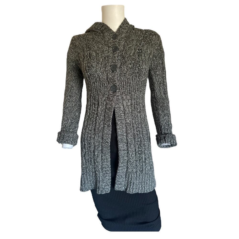 Y2K Hooked up by I.O.T Size Small Gray & White knit hooded button up car…​​​